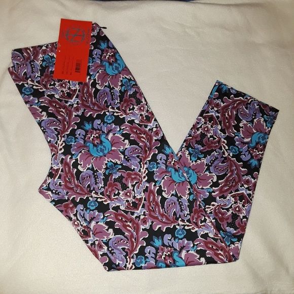 Purple Blue Watercolor Floral Chino Pants Slacks - Picture 4 of 5